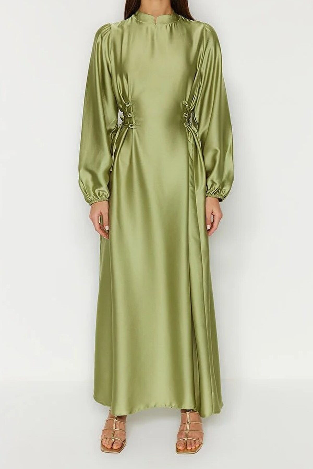 Belted Satin Evening Dress