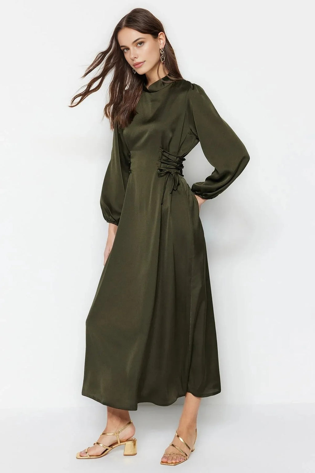 Belted Satin Evening Dress