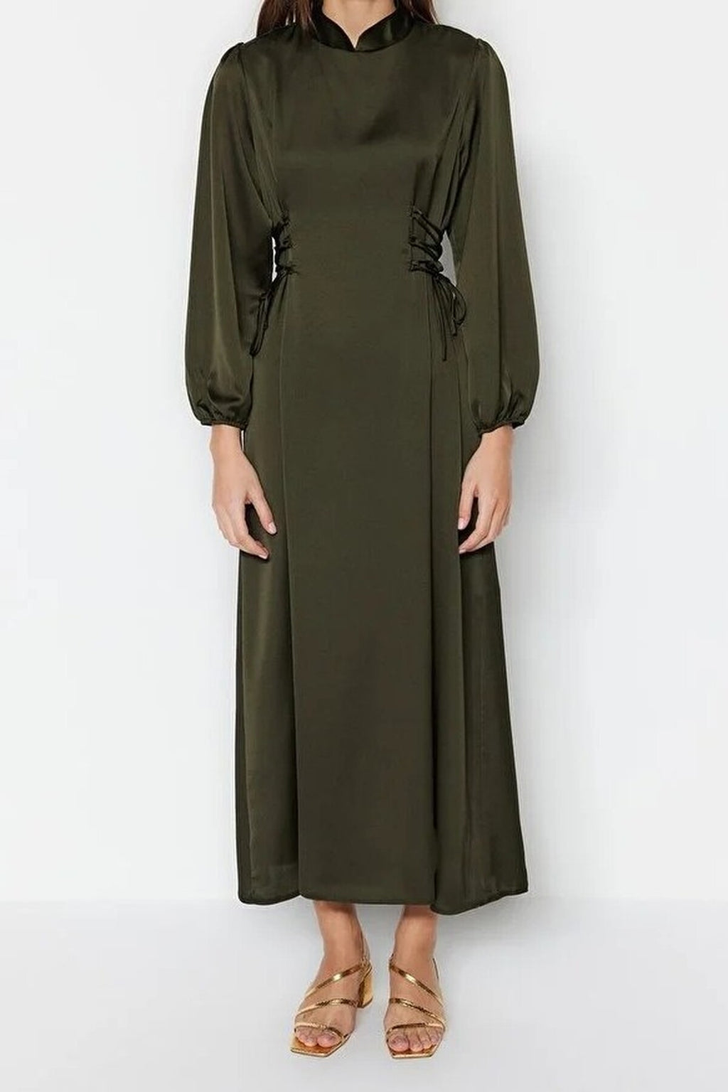 Belted Satin Evening Dress