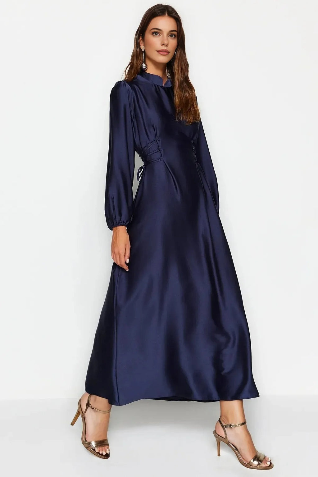 Belted Satin Evening Dress