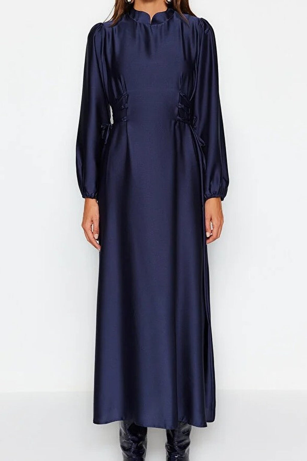 Belted Satin Evening Dress