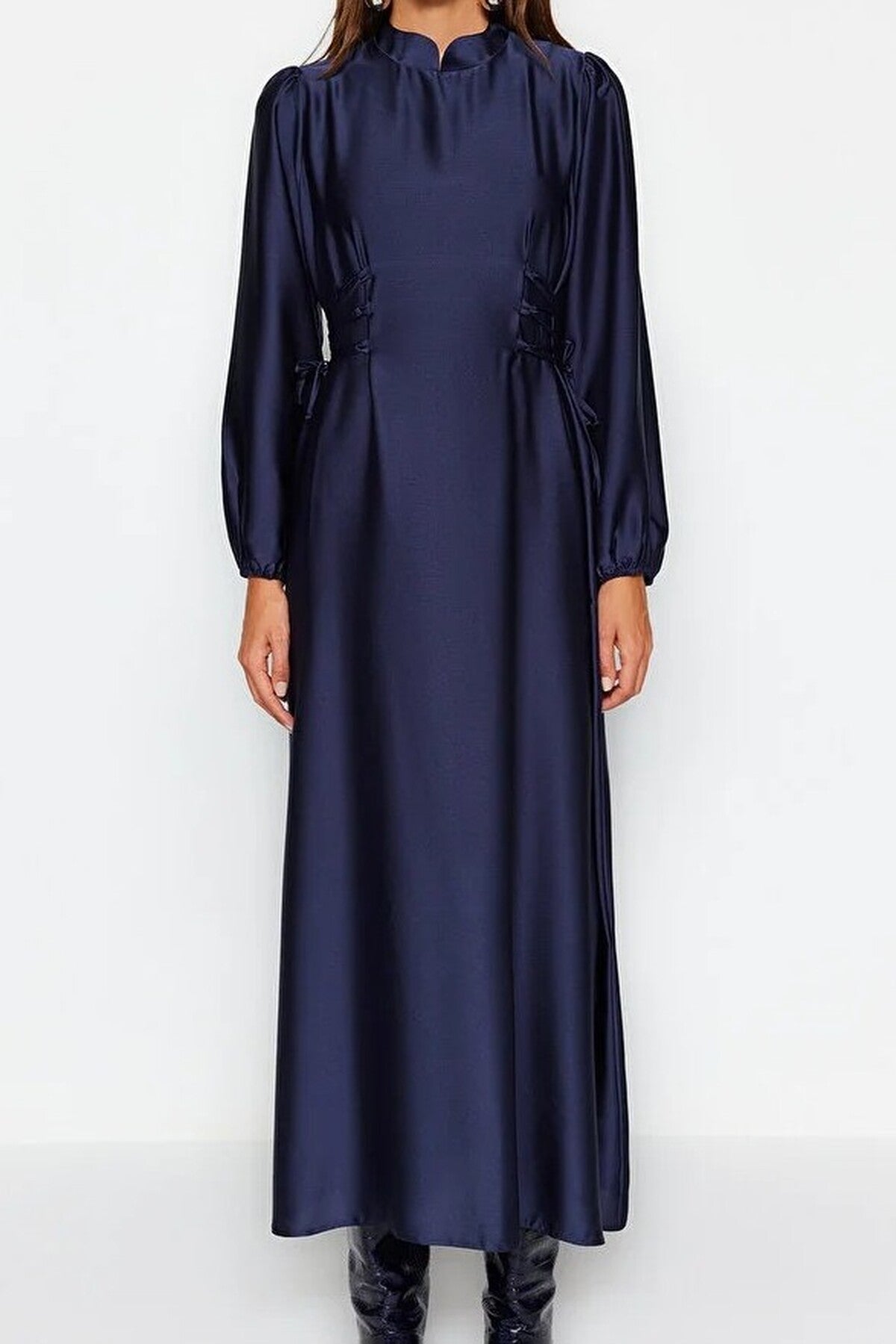 Belted Satin Evening Dress