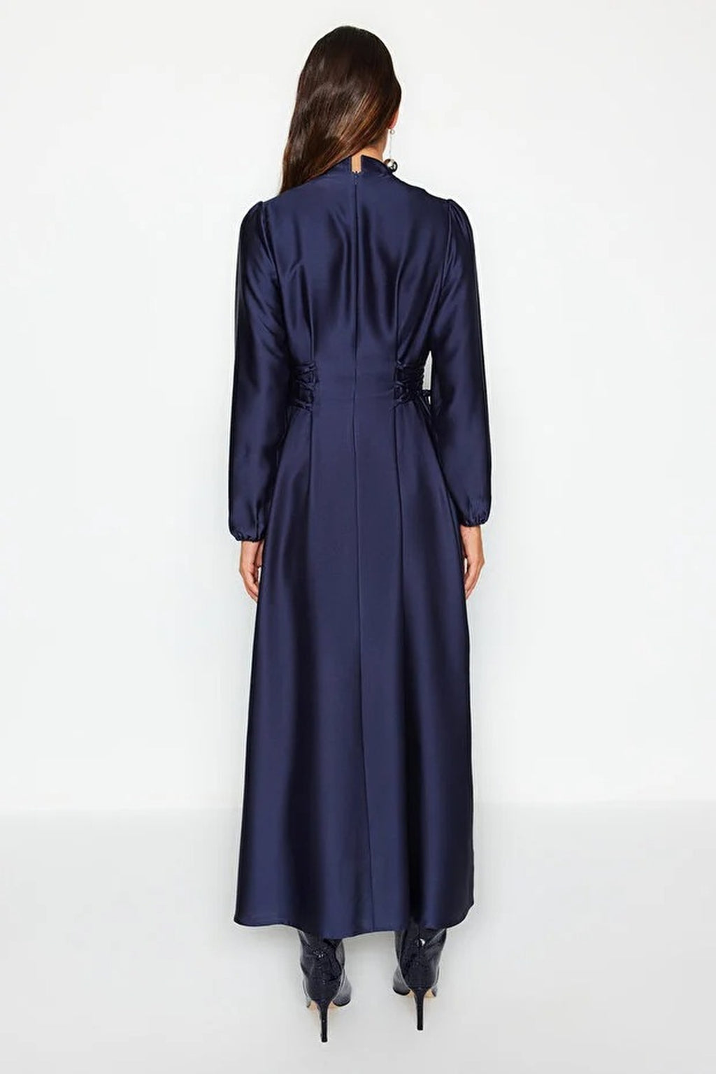 Belted Satin Evening Dress