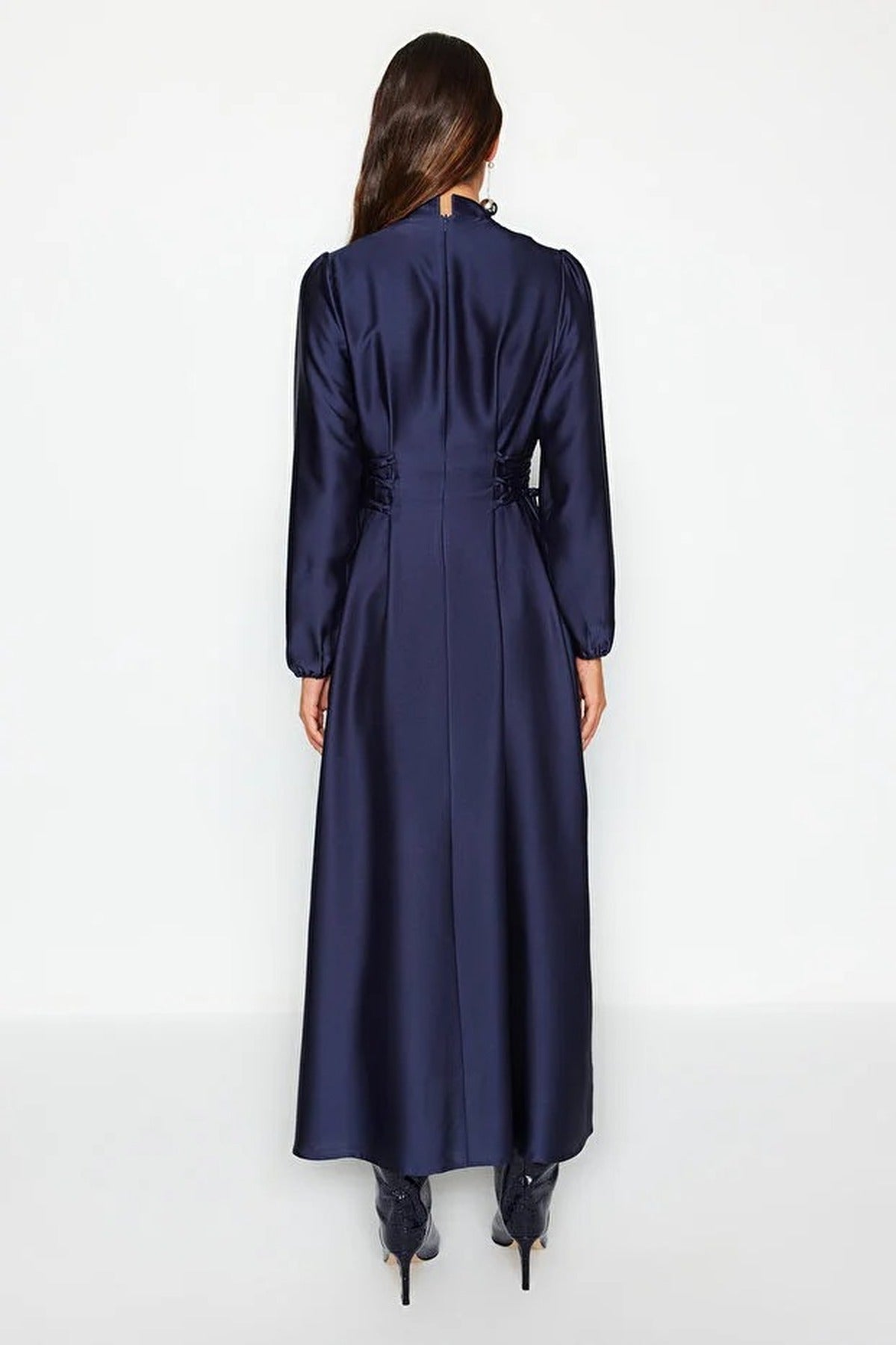 Belted Satin Evening Dress