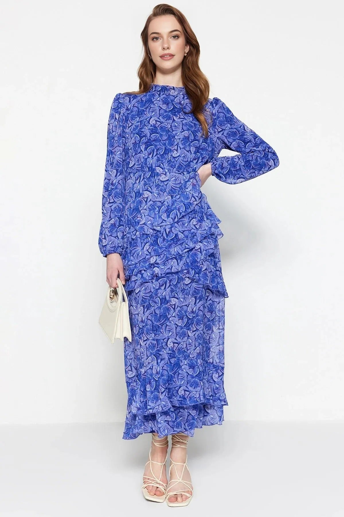 Ruffled Lined Woven Chiffon Dress