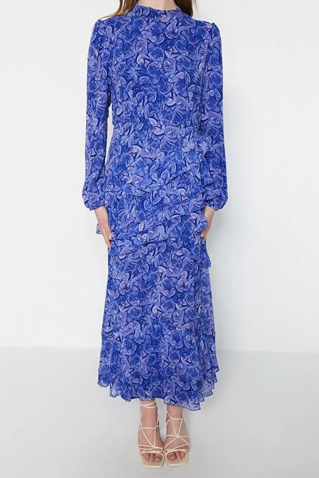 Ruffled Lined Woven Chiffon Dress