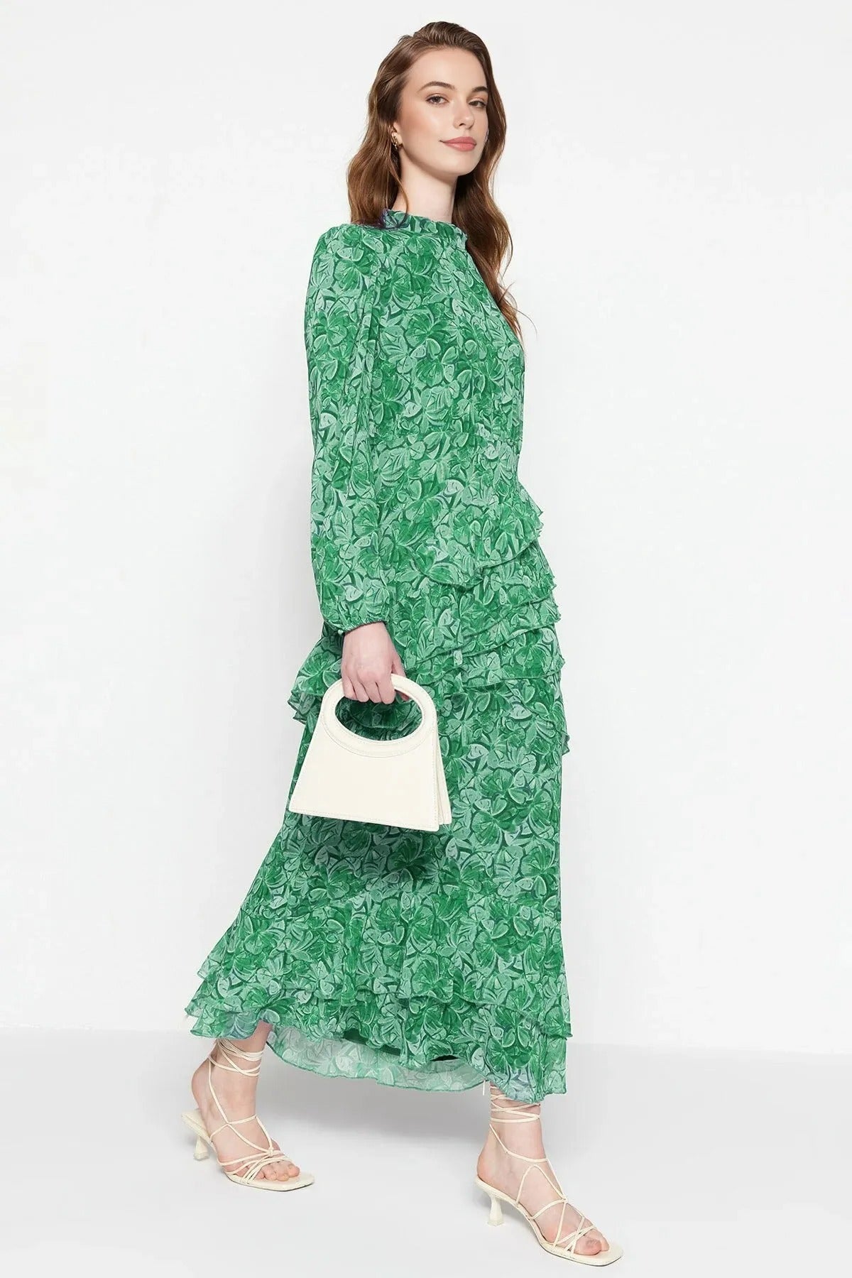 Ruffled Lined Woven Chiffon Dress