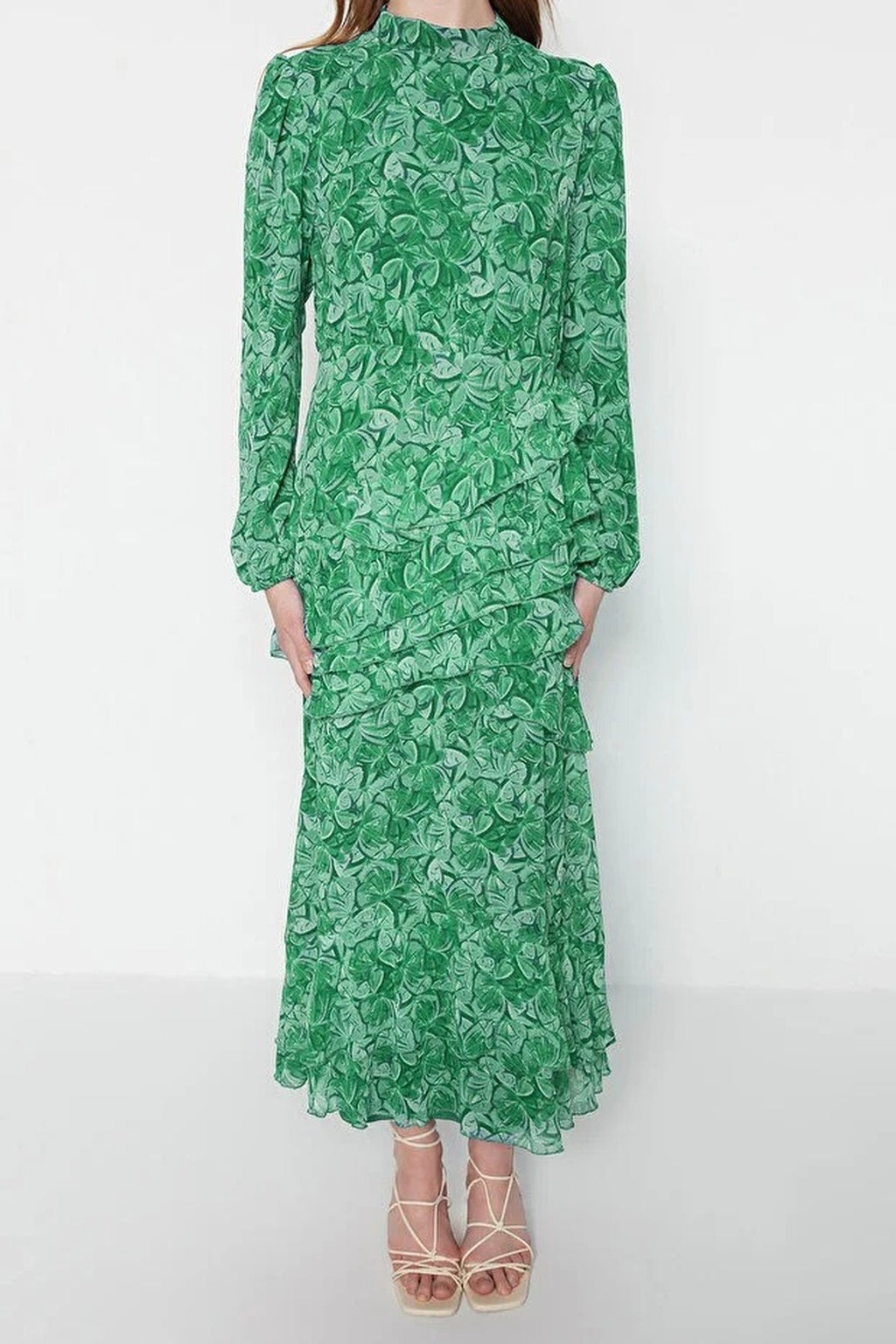 Ruffled Lined Woven Chiffon Dress