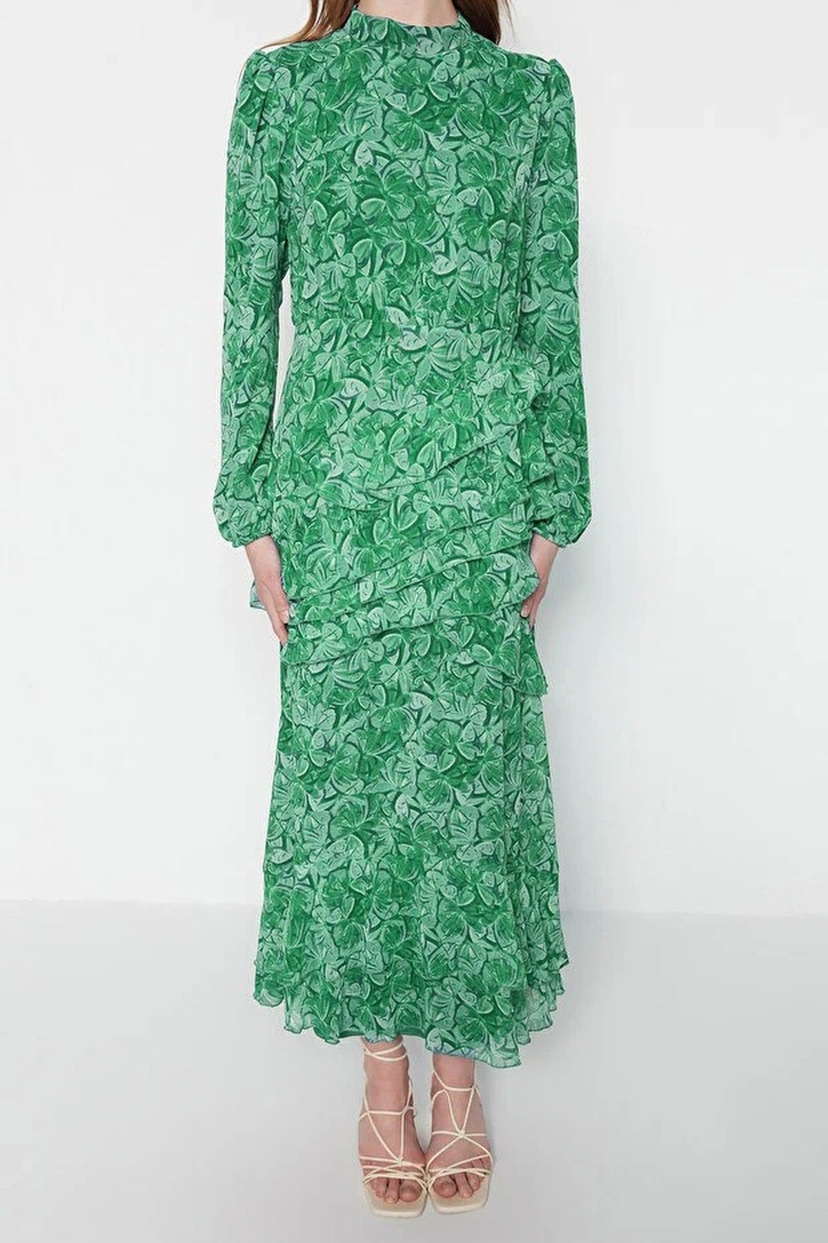 Ruffled Lined Woven Chiffon Dress