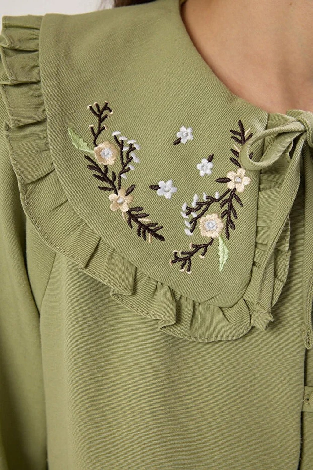 Embroidered Detail Linen Look Shift Midi Dress