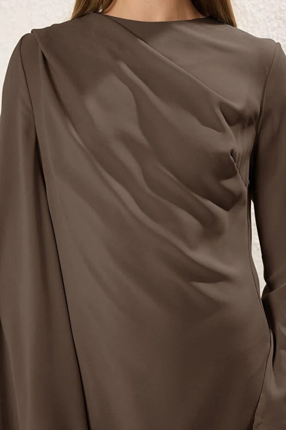 Draped Long Sleeve Maxi Dress with Asymmetric Detail