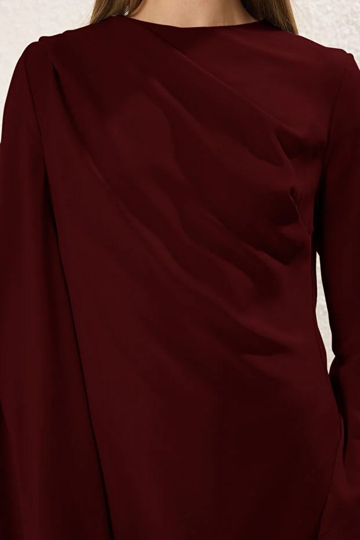 Draped Long Sleeve Maxi Dress with Asymmetric Detail
