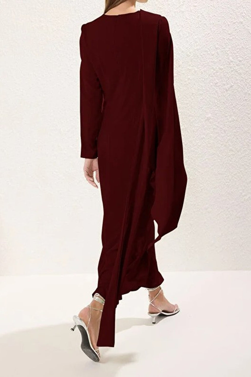 Draped Long Sleeve Maxi Dress with Asymmetric Detail