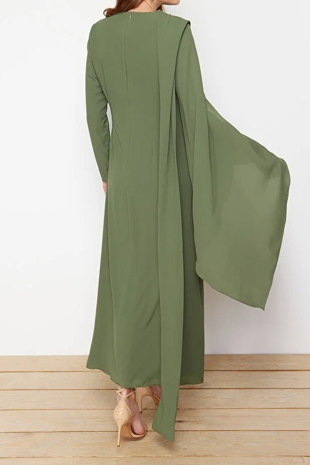 Draped Long Sleeve Maxi Dress with Asymmetric Detail