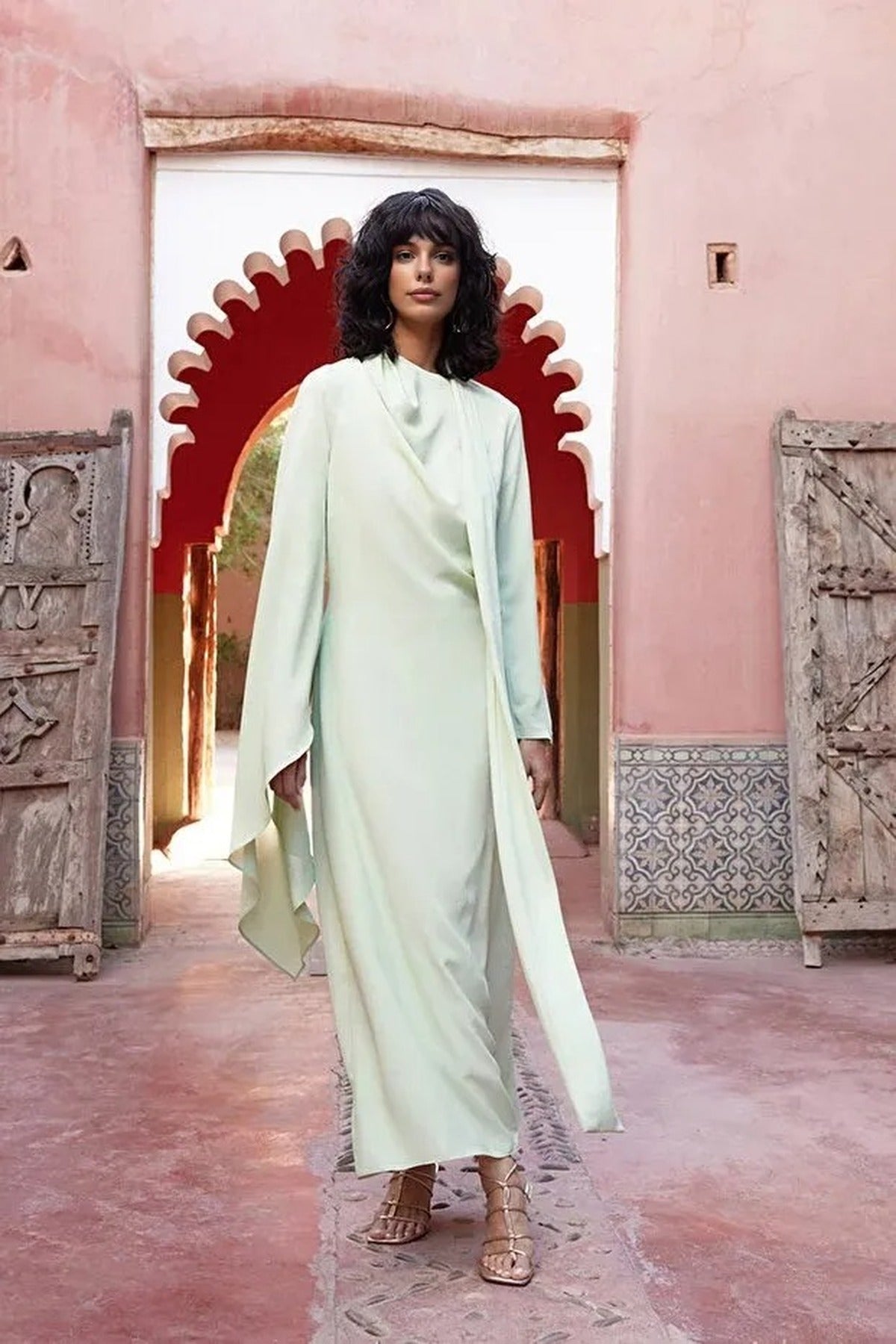 Draped Long Sleeve Maxi Dress with Asymmetric Detail