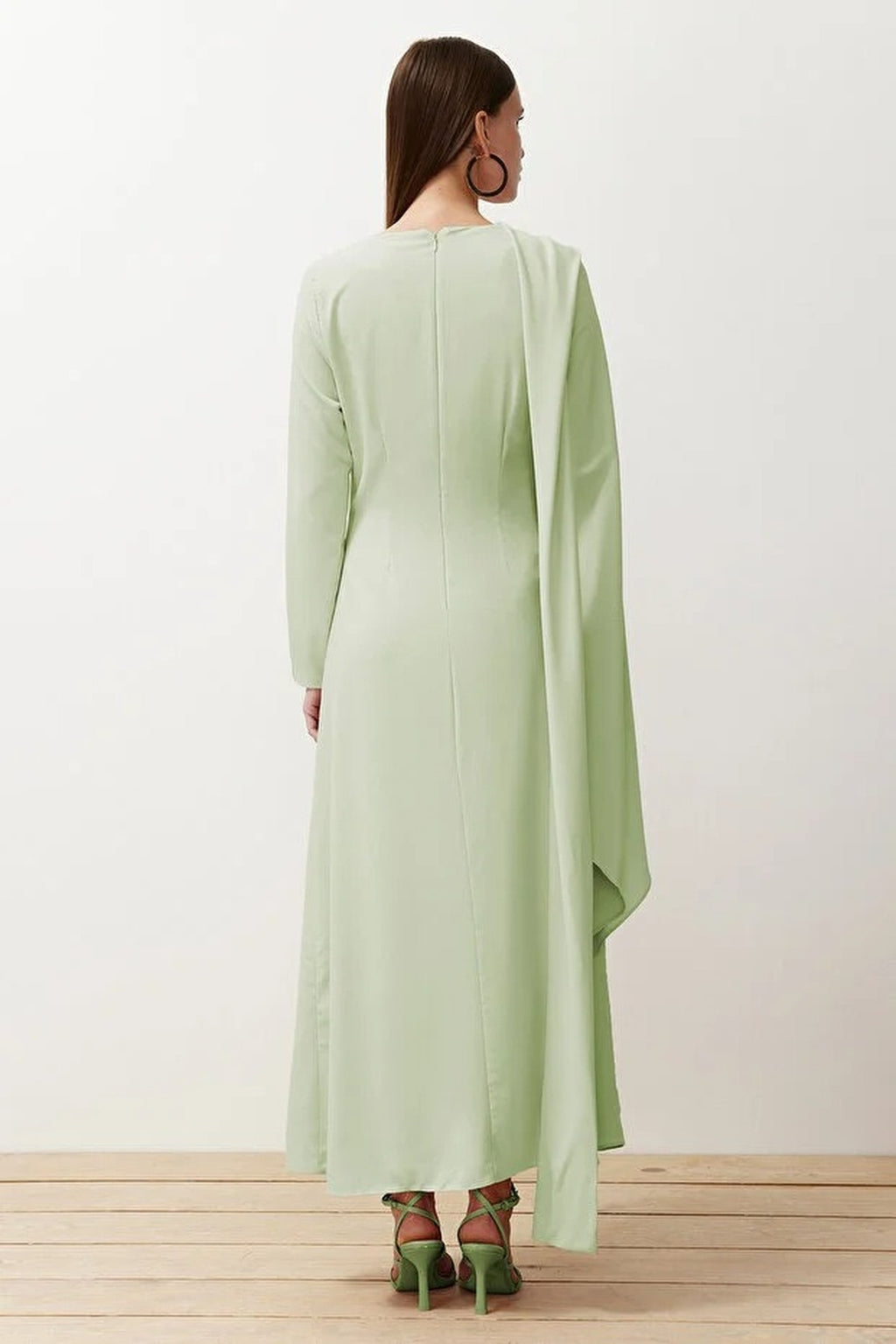 Draped Long Sleeve Maxi Dress with Asymmetric Detail