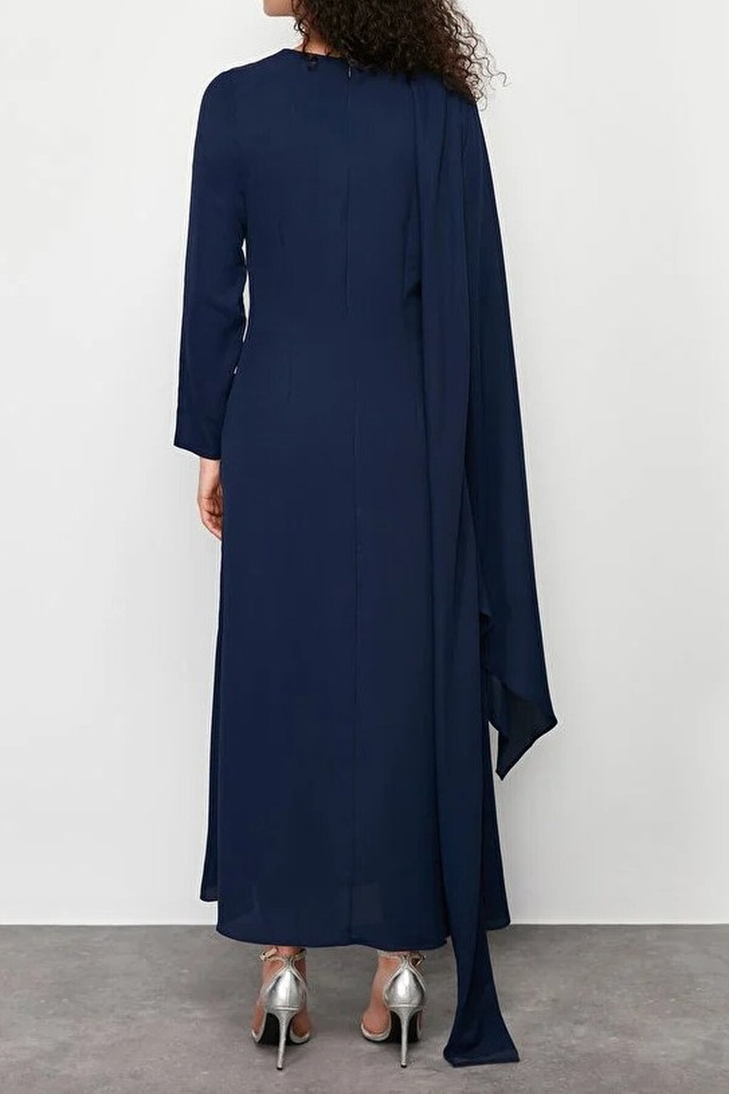 Draped Long Sleeve Maxi Dress with Asymmetric Detail