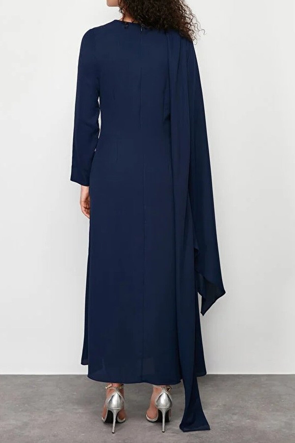 Draped Long Sleeve Maxi Dress with Asymmetric Detail