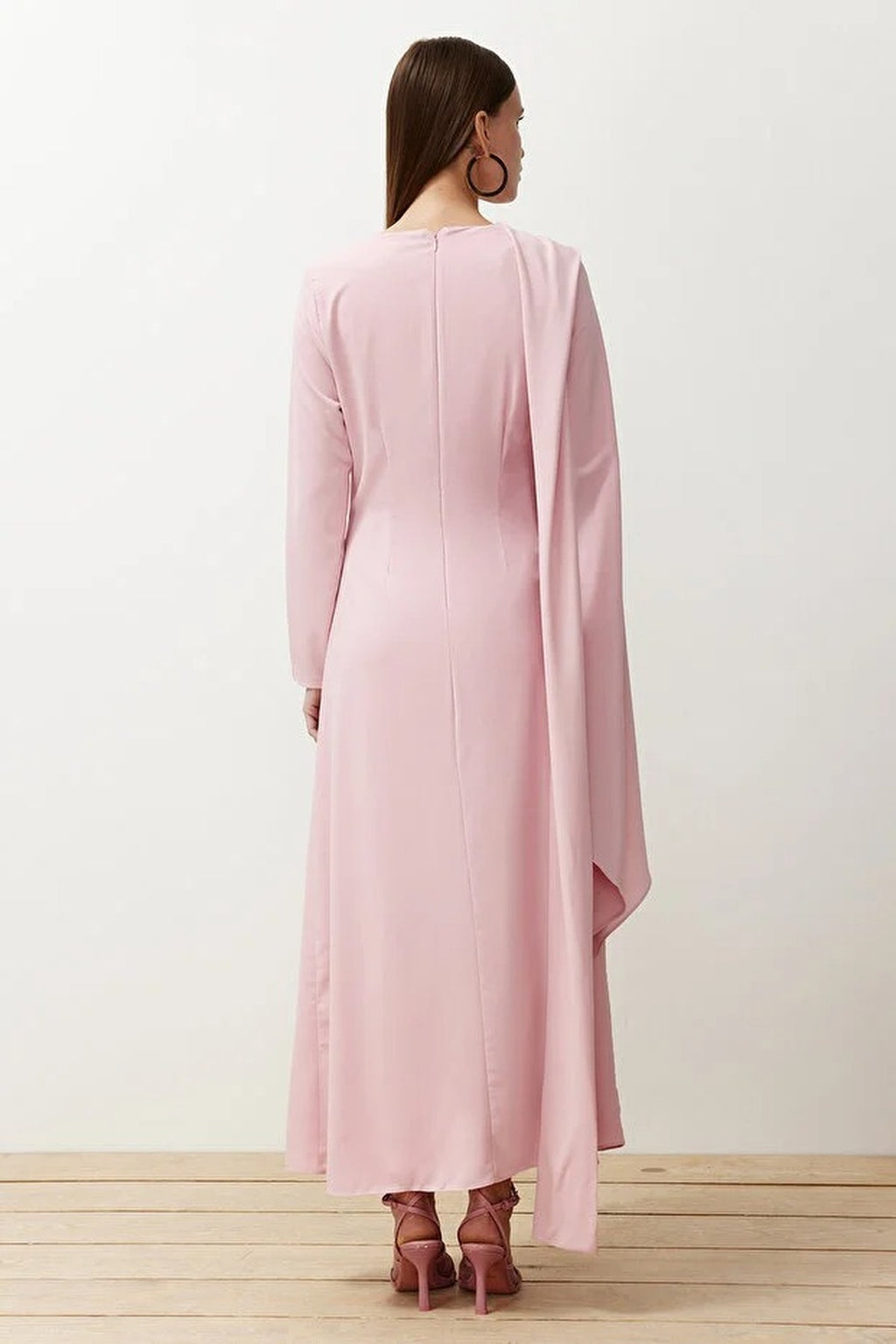 Draped Long Sleeve Maxi Dress with Asymmetric Detail