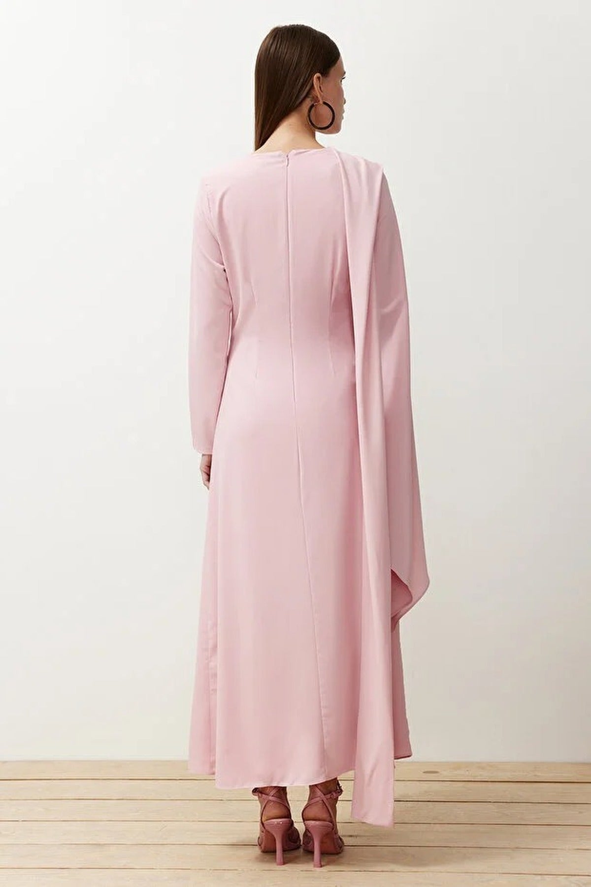 Draped Long Sleeve Maxi Dress with Asymmetric Detail