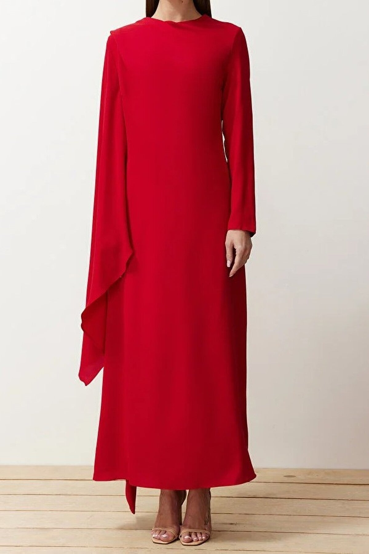 Draped Long Sleeve Maxi Dress with Asymmetric Detail