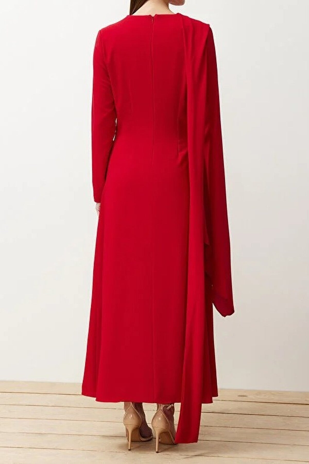 Draped Long Sleeve Maxi Dress with Asymmetric Detail
