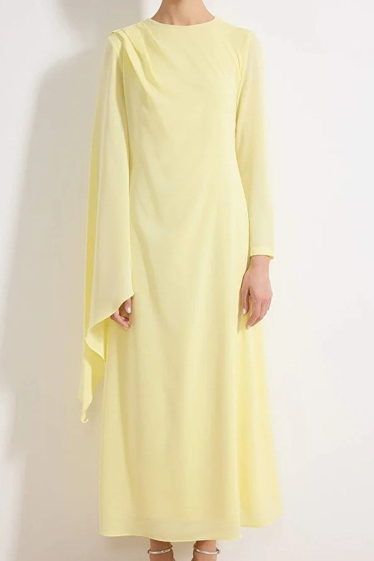 Draped Long Sleeve Maxi Dress with Asymmetric Detail