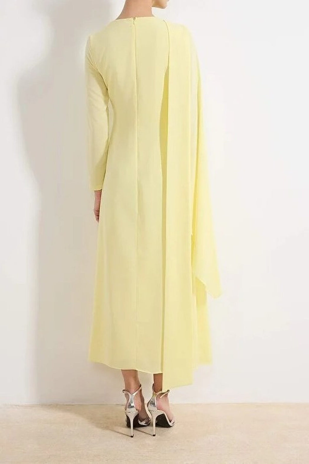 Draped Long Sleeve Maxi Dress with Asymmetric Detail