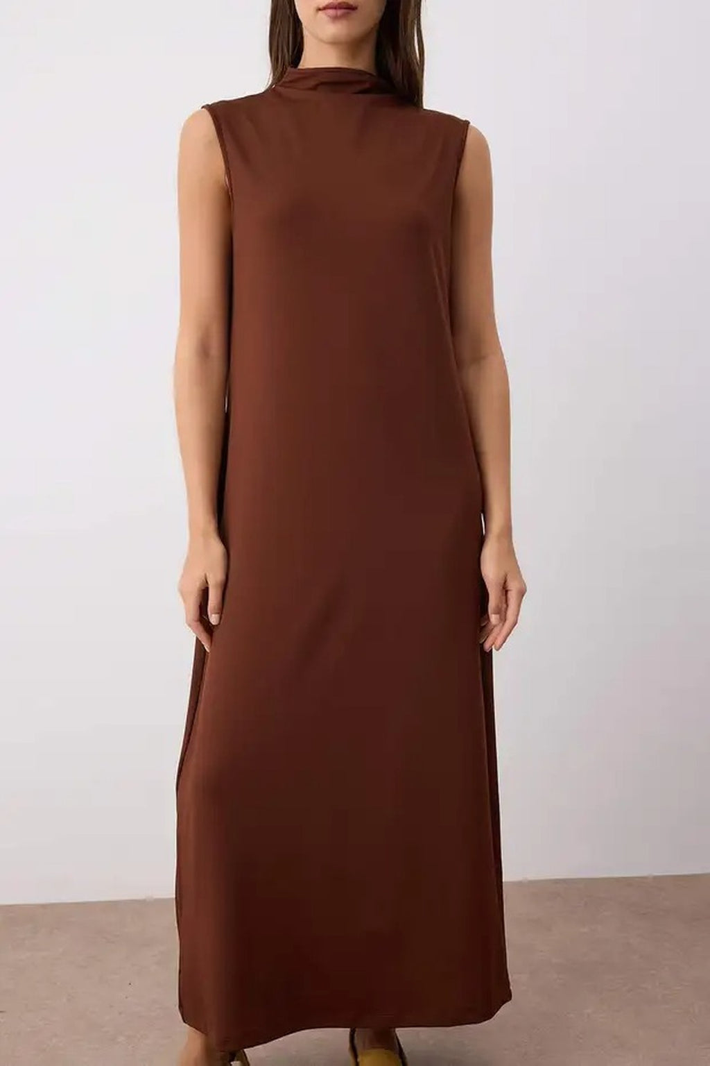 High Neck Sleeveless Knitted Lined Undershirt Dress
