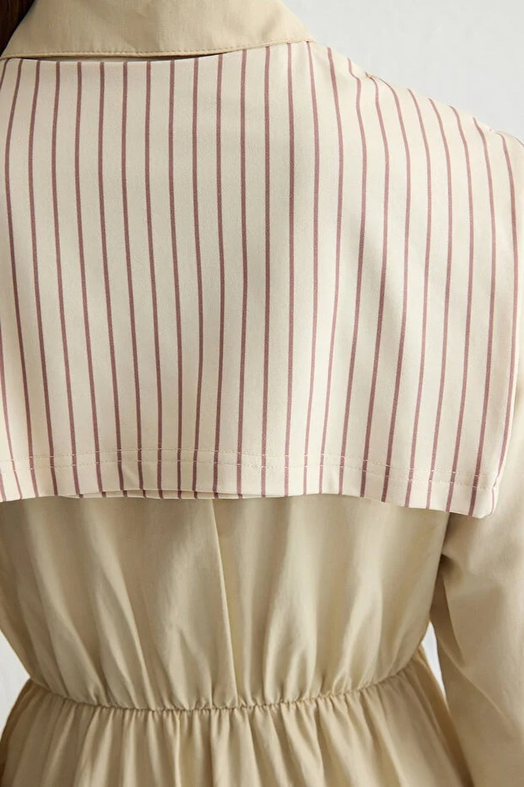 Striped Shirt Collar Long Sleeve Midi Dress with Scarf Detail