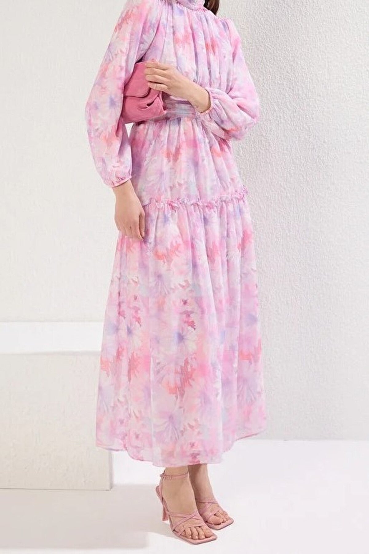 Floral Patterned Lined Chiffon Woven Dress