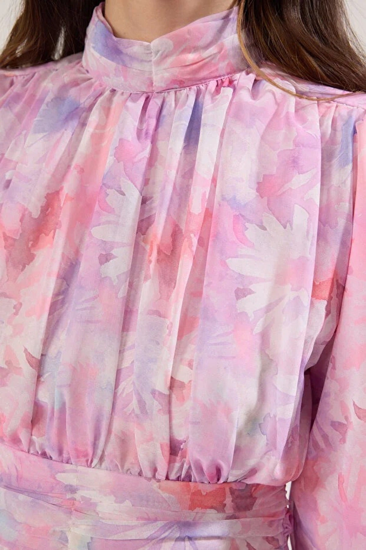 Floral Patterned Lined Chiffon Woven Dress