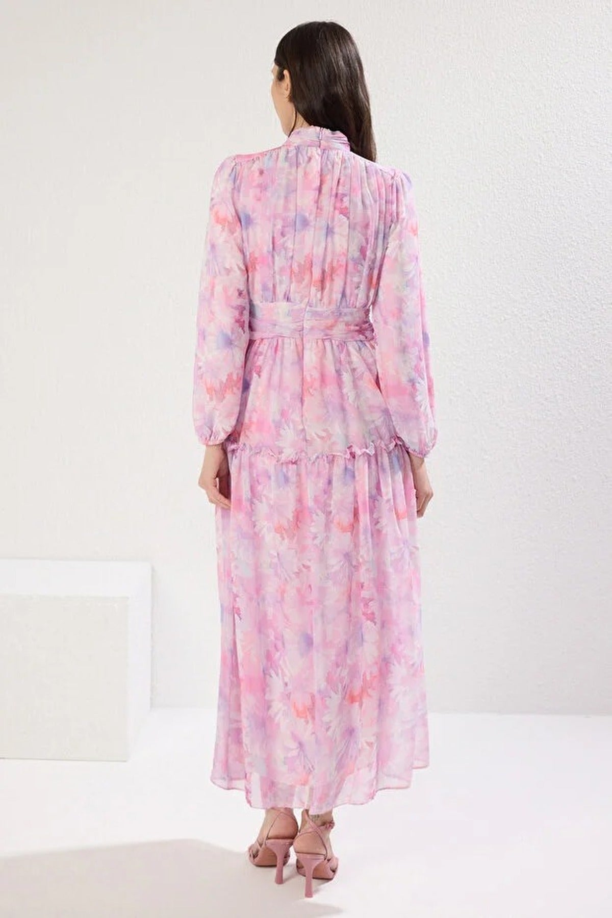 Floral Patterned Lined Chiffon Woven Dress