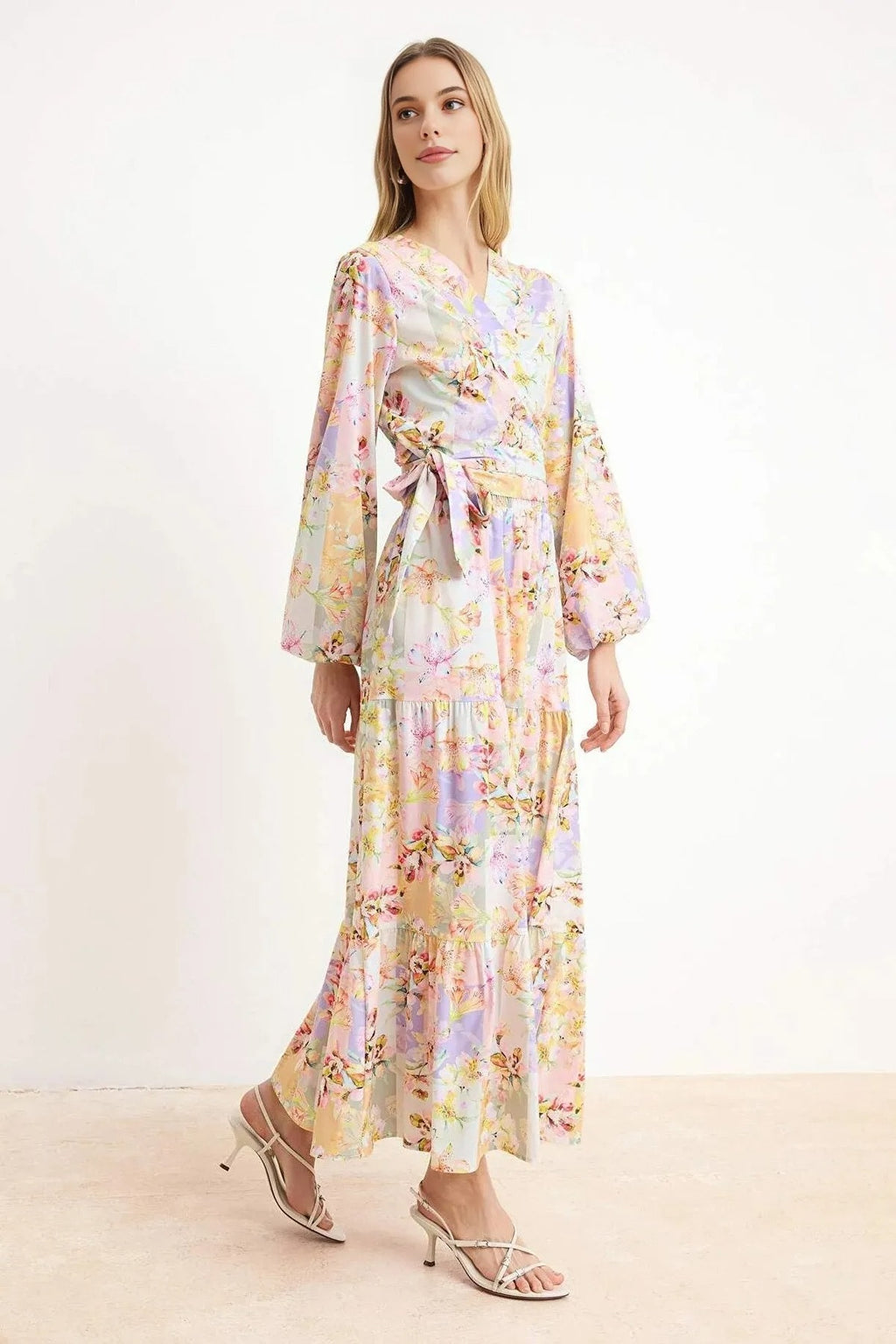 2-Piece Woven Top and Bottom Set with Floral Tie Detail