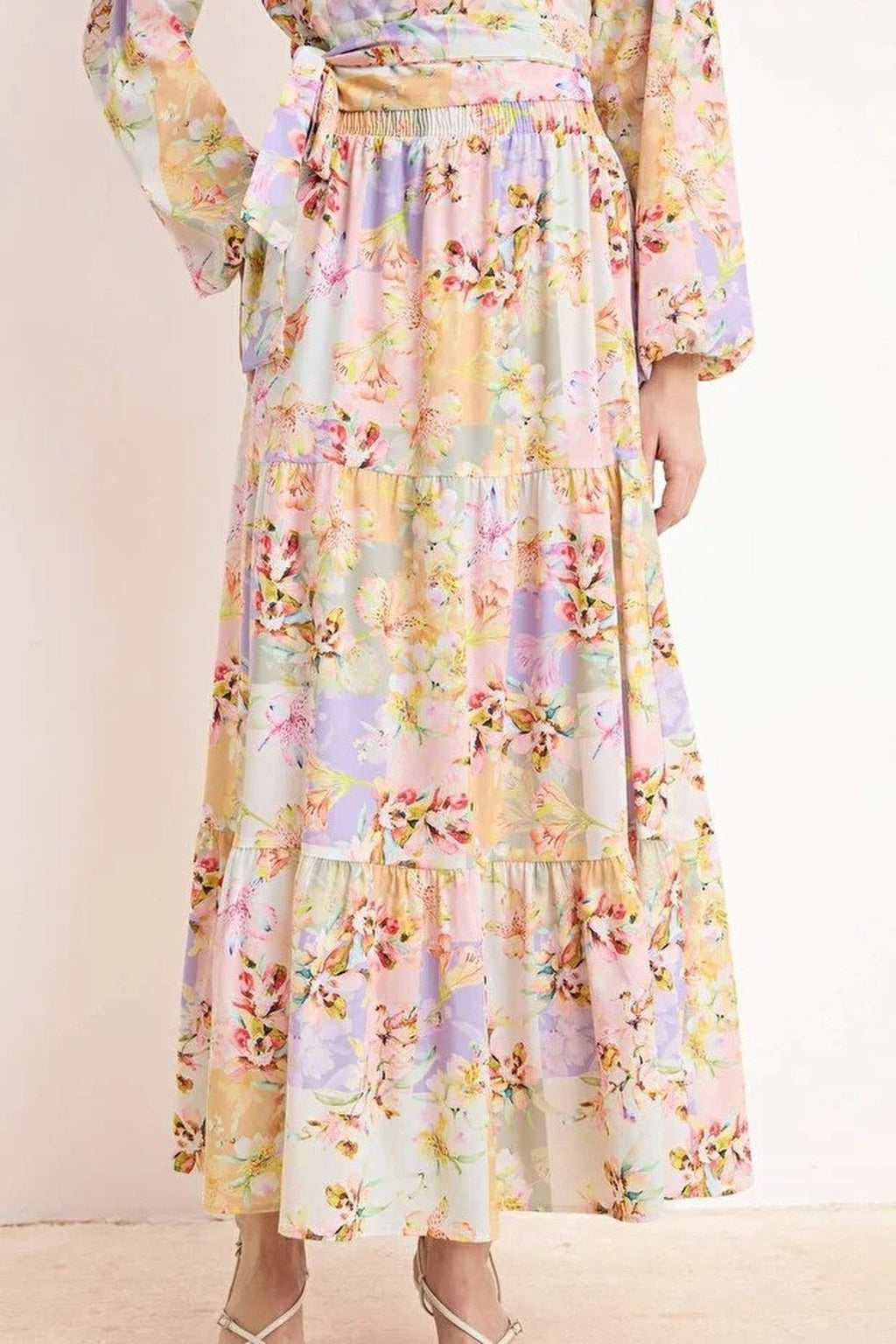 2-Piece Woven Top and Bottom Set with Floral Tie Detail