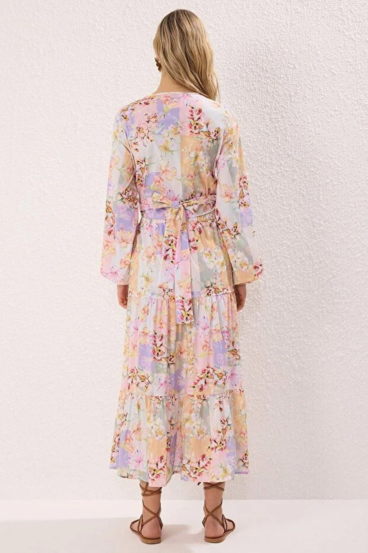 2-Piece Woven Top and Bottom Set with Floral Tie Detail