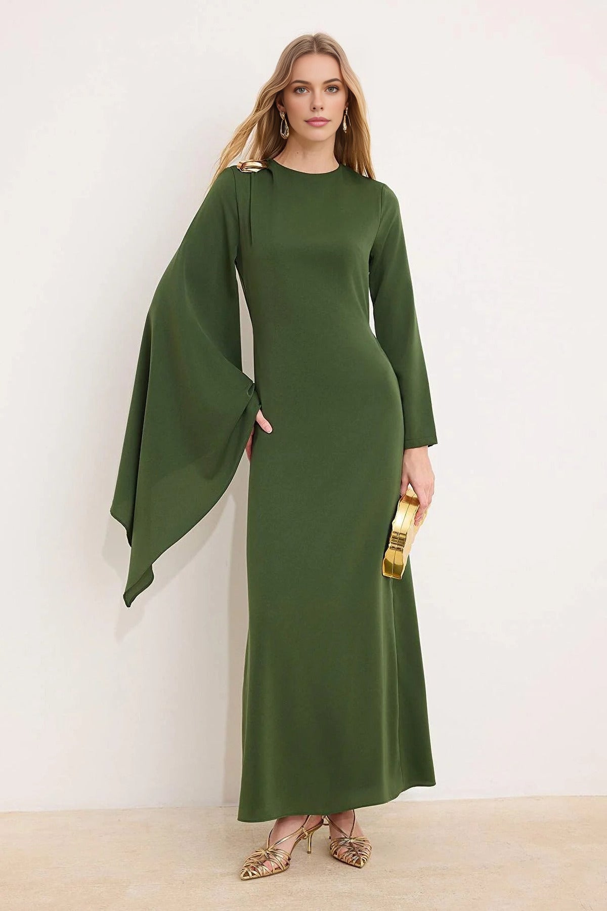 Woven Evening Dress with Sleeve Detail