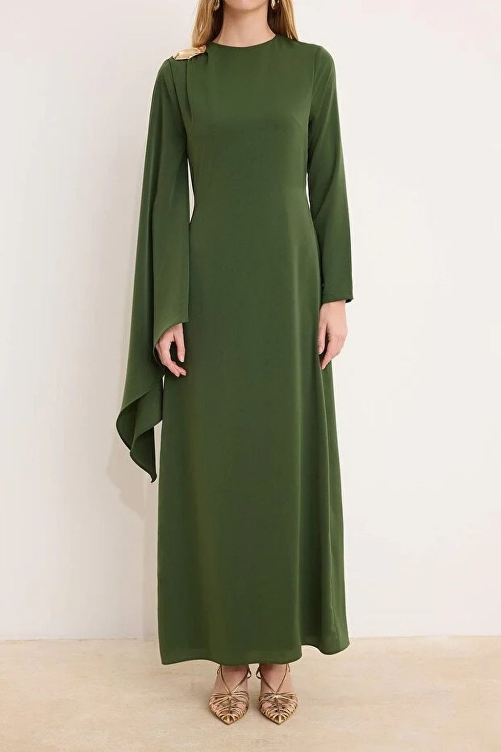 Woven Evening Dress with Sleeve Detail