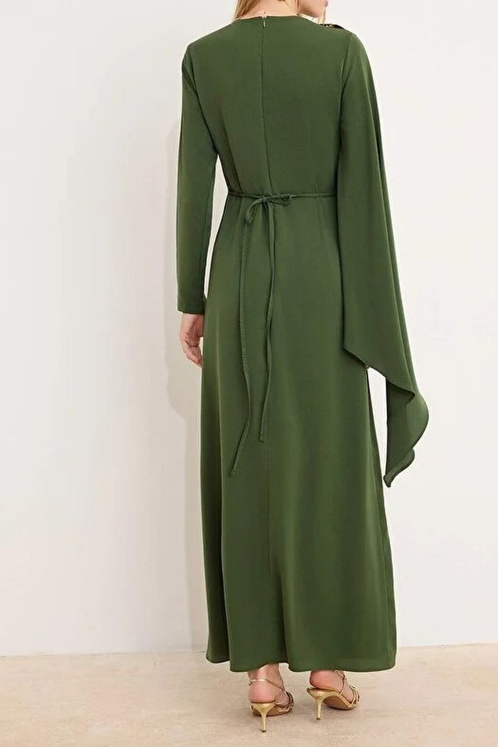 Woven Evening Dress with Sleeve Detail