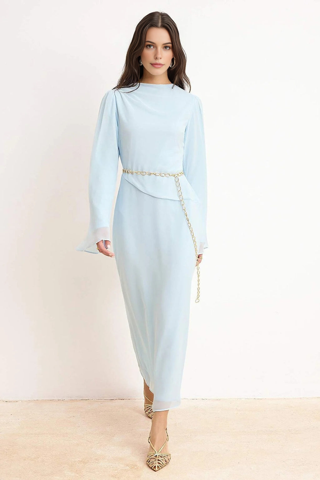 Lined Plain Woven Chiffon Dress