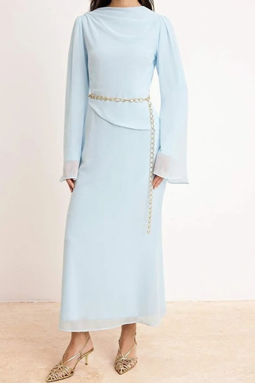 Lined Plain Woven Chiffon Dress