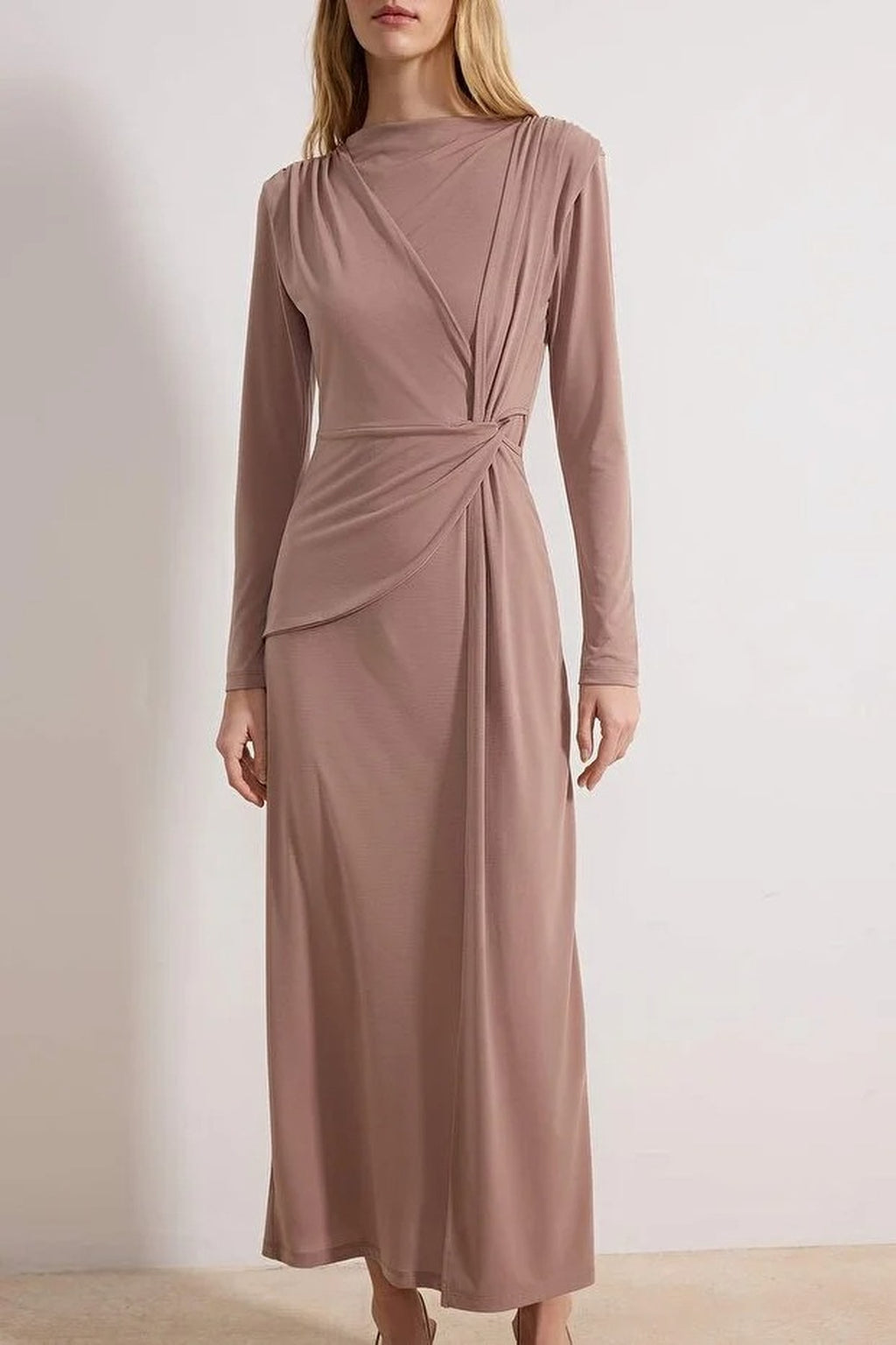 Unlined Plain Knit Dress with Waist Detail