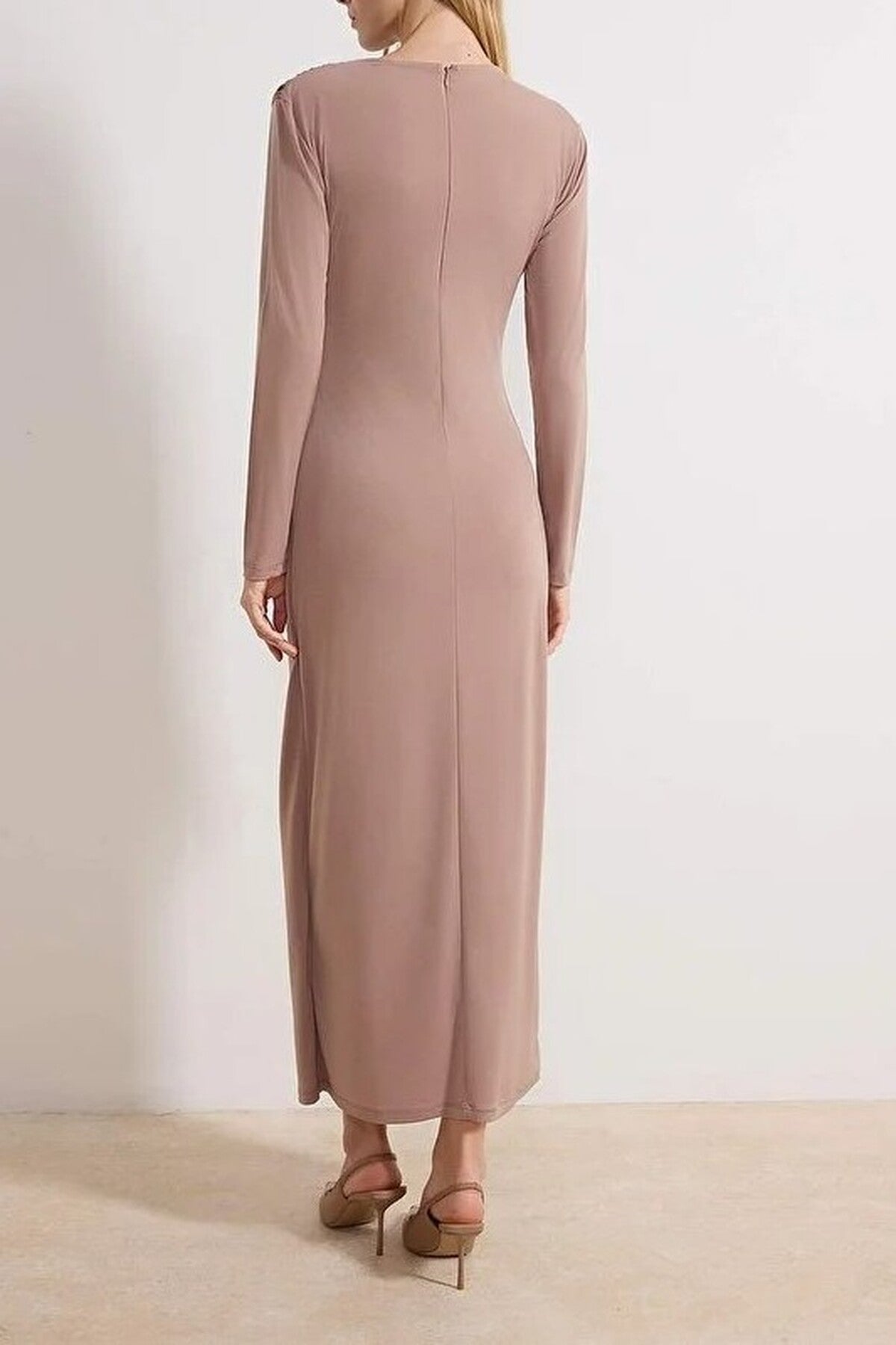 Unlined Plain Knit Dress with Waist Detail
