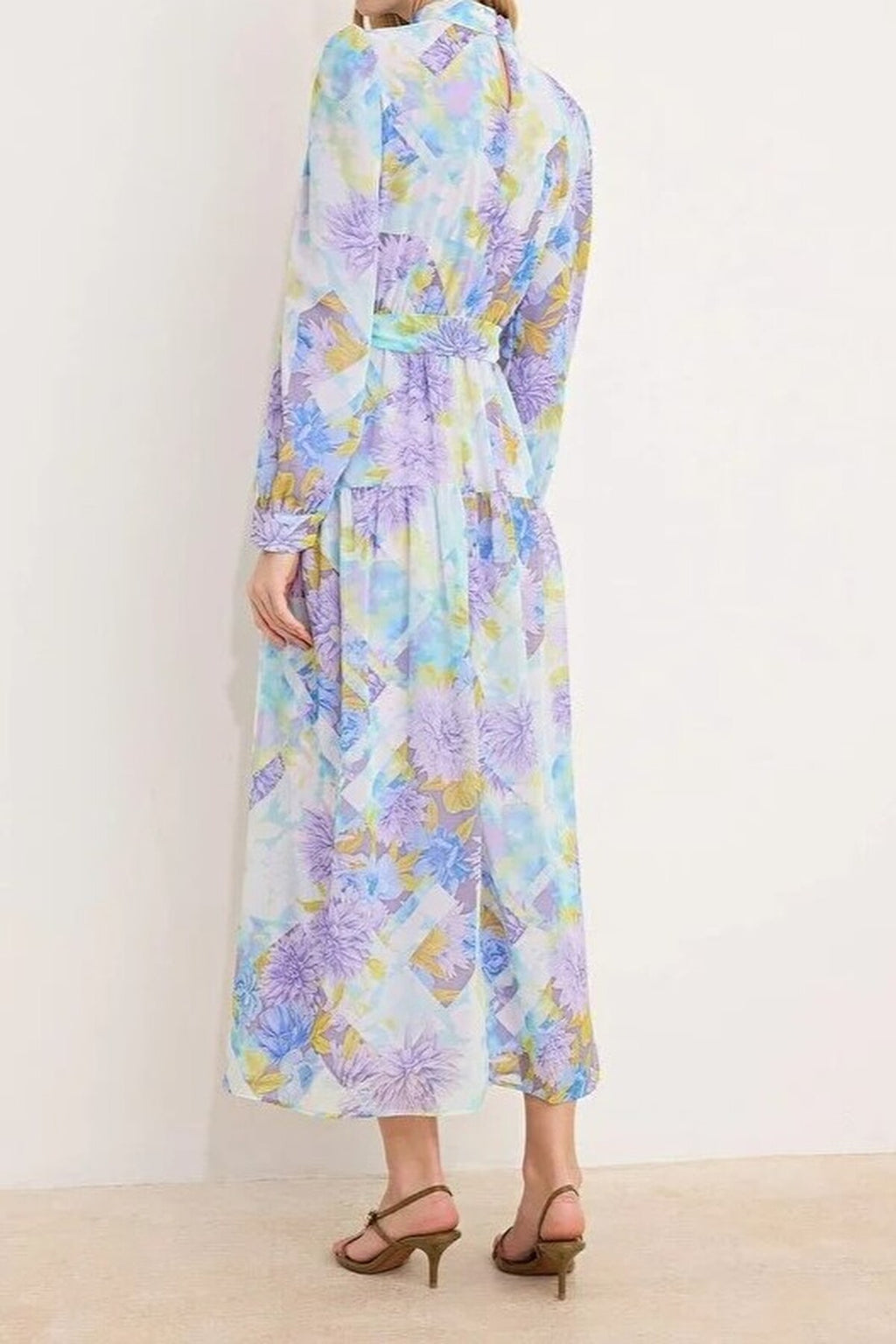 Belted Lined Floral Woven Chiffon Dress