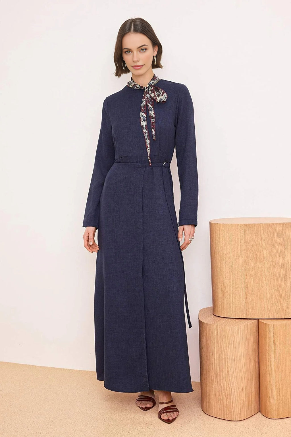 Unlined Plain Woven Linen-Look Dress