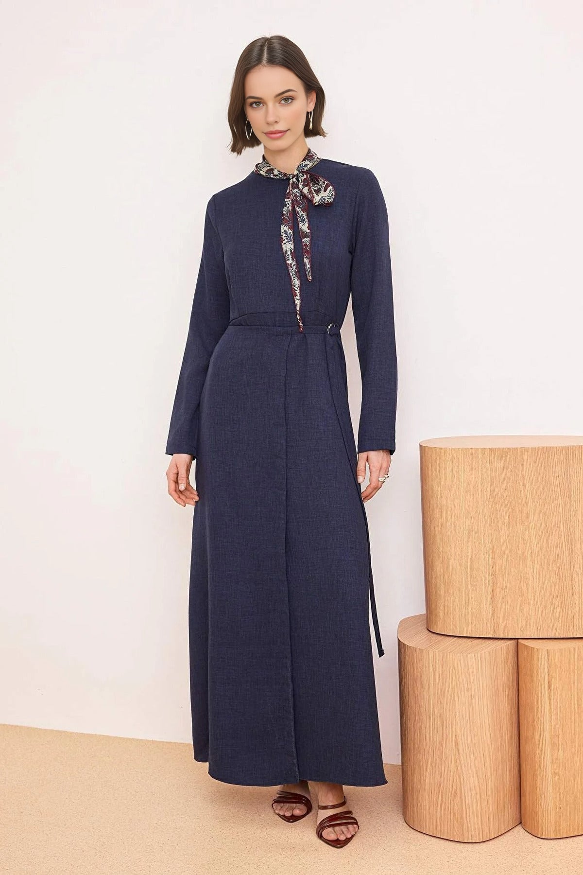 Unlined Plain Woven Linen-Look Dress