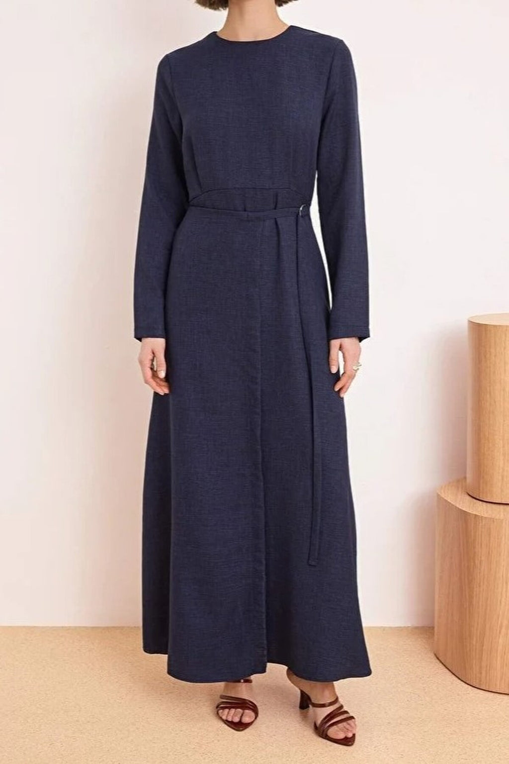 Unlined Plain Woven Linen-Look Dress