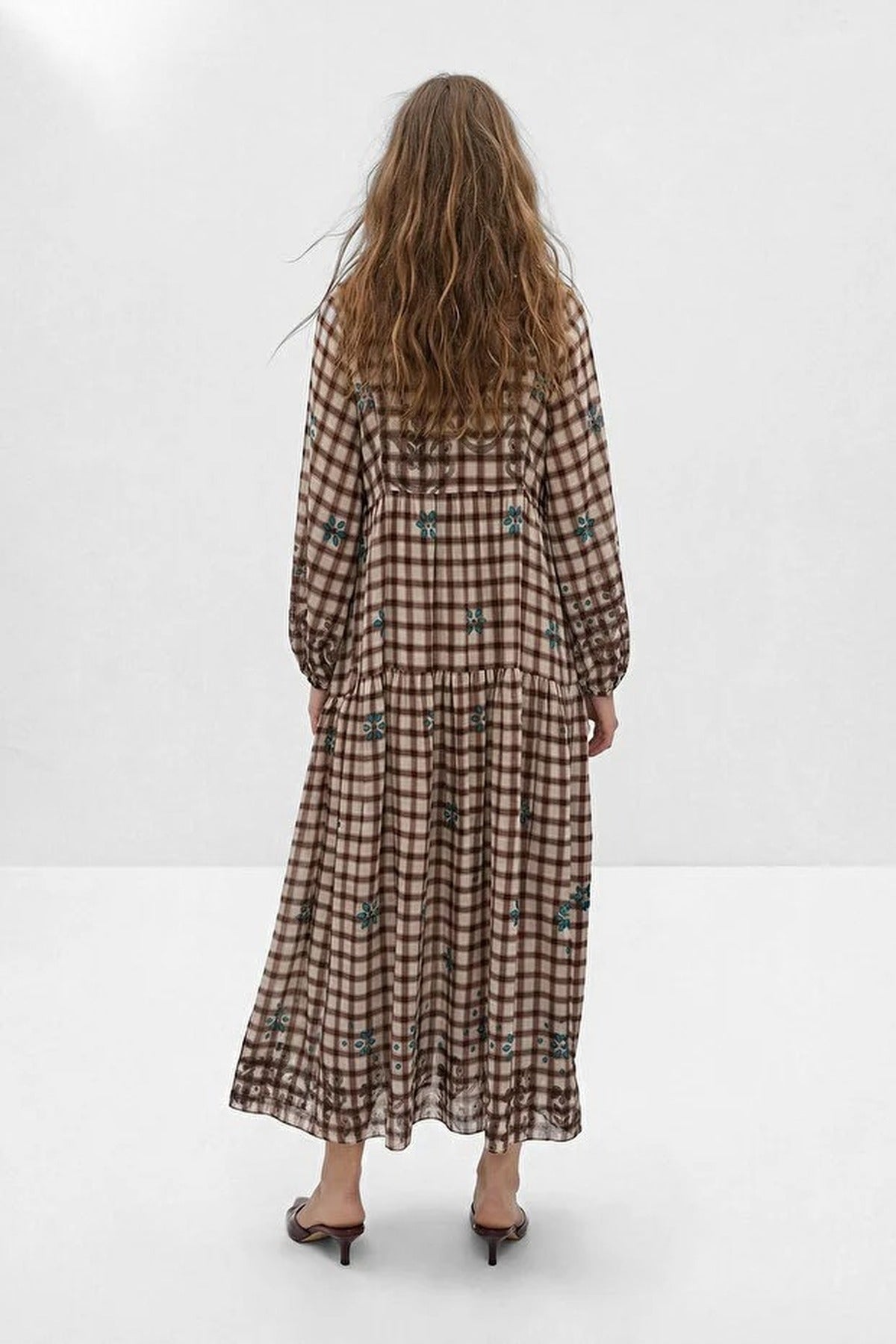 Plaid Floral Pattern Woven Dress