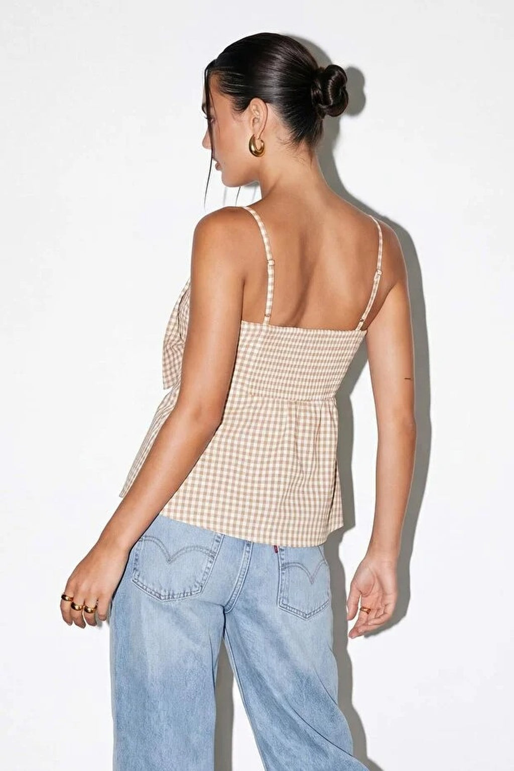 Bow Neck Strappy Woven Blouse