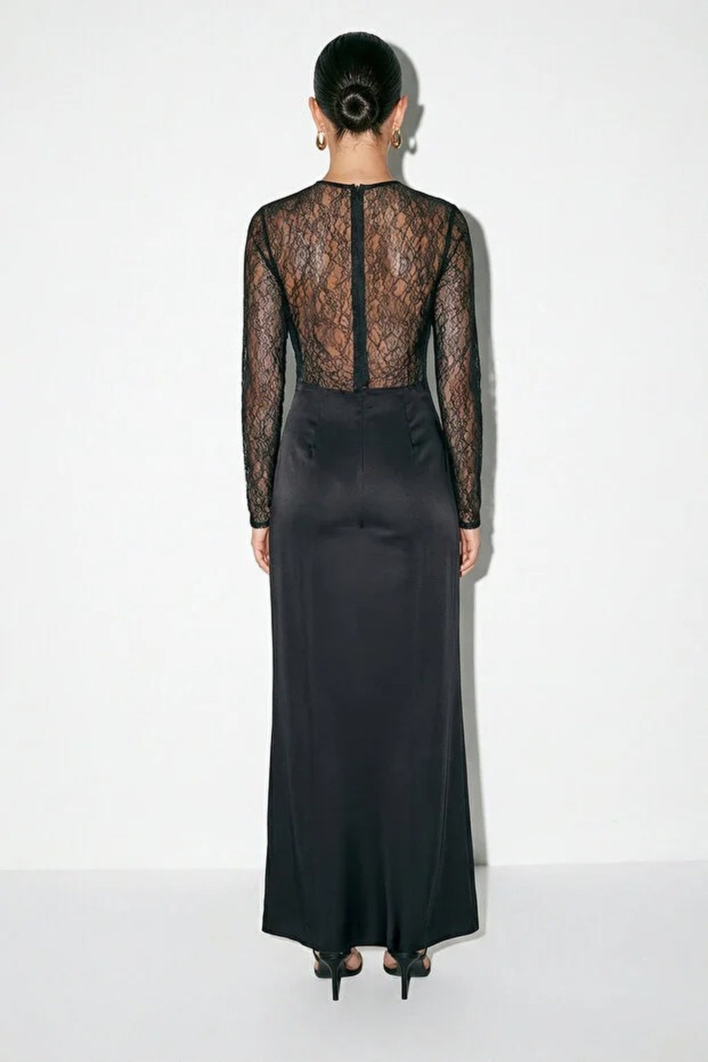 Satin Long Dress with Lace Details